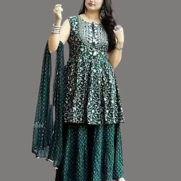 Women Viscose Rayon Kurti Palazzo Dupatta Set-image-1