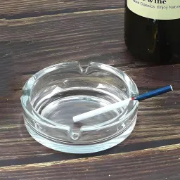 Crystal Heavy Glass Ashtray for Indoor and Outdoor Decorative (Round) White Glass Ashtray-image-91