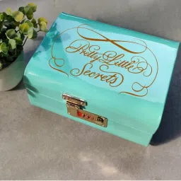Living With Elan Vintage Storage Trunk With Jewelry Tray Inside with lock Secret, Aqua-picture-36