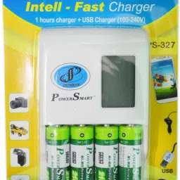 Power Smart AA AAA NiCD NiMH 1 Hour LCD Fast Auto Cut Off With MP3/Mobile USB Charging Option 2100 mAH x 4 Cells PS 327 Camera Battery ChargerCamera Battery Charger-image-1