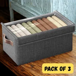 Ashmakam 3 Pcs Storage Box with Lid, Closet Essentials for Neat Organization Poly-canvas Laundry Bag-12