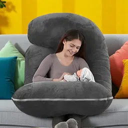 J Shaped Microfibre Solid Pregnancy Pillow Pack of 1-image-88