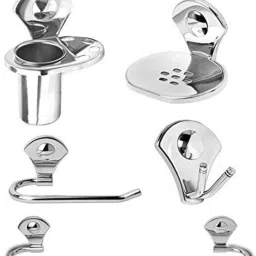 Bathroom Accessories Set Combo of 5 ( Set of 1 ) Robe Hook / Soap DIsh / Tumbler Holder / Towel Ring / Towel Rod Silver Towel Holder silver Towel Holder-image-12