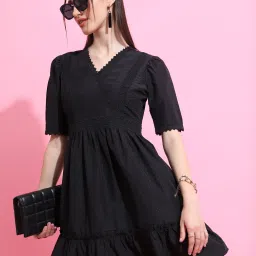 Women A-line Black Above Knee/Mid Thigh Length Dress-image-67