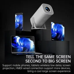 Squid 4K 1080 P Portable Projector with Dual Band WIFI6 5G Wireless 5.0 Bluetooth (8400 lm / 1 Speaker / Wireless / Remote Controller) Portable Projector image 3