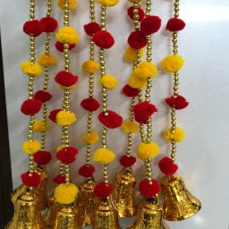 Collections Handmade Yellow & Red Strings Pom Pom for Door,Wall Hanging Bandhanwar Toran, Garland for Decoration Diwali Festival,Navratri,Wedding (4FT,10 Strings) Toran-image-39