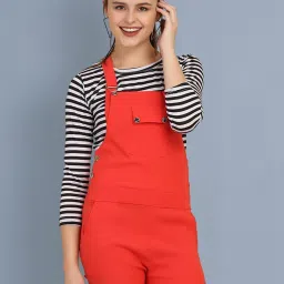 Women Red Dungaree-image-7