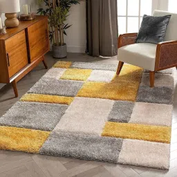 Grey, Yellow Polyester Carpet-image-5