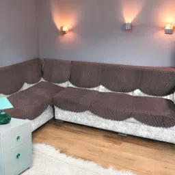 Velvet Checkered 3+3 Seater L-Shape Sofa Cover-picture-18
