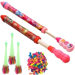 ( 2 Pichkari +3 Magic Balloon +200 Water Balloon)for Kids Holi Pool Party Fun Water Gun-image-78