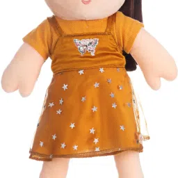 Soft Doll Toy for Kids - Soft Doll For Baby Girl in Yellow Net Dress - 45 cm-image-4