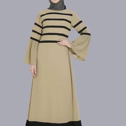MOMIN LIBAS Women Beige & Black Striped Abaya Burqa-image-97