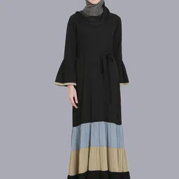 MOMIN LIBAS Women Black & Grey Colourblocked Abaya Burqa-image-53