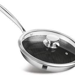 Procook Triply Hexa Tech Induction Stainless Steel with Glass Lid 26cm Honeycomb Fry Pan 26 cm diameter with Lid 2 L capacity-image-31