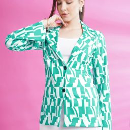 Women Printed Tuxedo Style Formal Blazer-image-74