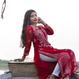 Women Embellished Georgette Straight Kurta-image-6