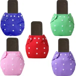 Reusable Washable, Pack of 5 Cloth Diapers + 5 Inserts Pads for Baby/Newborns-image-60