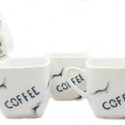 laghima jadon Pack of 6 Ceramic Pack of 6 Ceramic Square Shape Coffee Printed Tea/Coffee Cups Beautiful & Stylist, Best For HOME/OFFICE Regular Use (Set of 6) Ceramic (White & Green) 80ML image 3