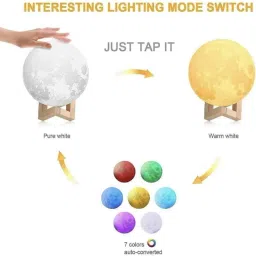 snowshell Moon Lamp, LED 7 Colors Moon Night Light Lamp, Remote & Touch Control Night Lamp image 2