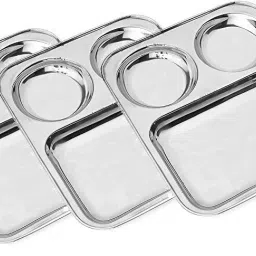 Lunch/Dinner Plate / Bhojan Thali 3 in 1 Compartments Plate Pack of 3 Sectioned Plate-image-45