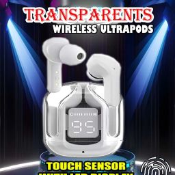crecro Ultrapod Bluetooth Earbuds Headset Crystal Transparent Design,LED Display GR65 Smart Headphones-image-88