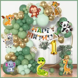Solid Jungle Safari Theme Birthday Party Decorations Set, Balloon Garland Kit. Balloon-26