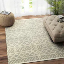 imperial knots Grey Wool Geometric 96 x 60 Inches Hand Woven Dhurrie-picture-9