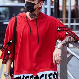 Loose fit Hooded Men Printed Hooded Neck Cotton Blend Red T-Shirt-image-48