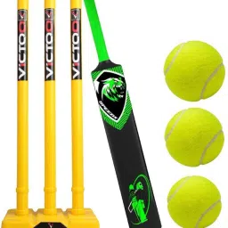 Plastic Cricket Bat with 3 Tennis Ball Full Size Plastic bat WITH WICKET SET KIT PVC/Plastic Cricket Bat For 15+ Yrs-image-4