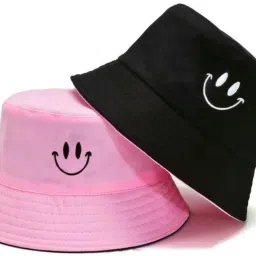 poshing Unisex Smiley Embroidered foldable cotton Reversible Bucket Hat for women-image-21
