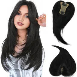 Silk Base Mini Women Topper 2X5, Straight, Clip-in for Thinning , Natural Black Hair Extension-image-29