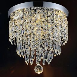 Crystal Glass Chandelier/Ceiling Light with 1 Led Light for Living Room, Restaurants, Hotels, width: 9inch (Light Color: Warm White Chandelier Ceiling Lamp-38