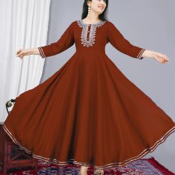 Solid Viscose Rayon Stitched Anarkali Gown-image-70