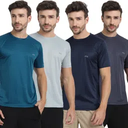 Pack of 4 Men Solid Round Neck Polyester Multicolor T-Shirt-picture-8