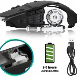 microware 2.4G Wireless Gaming Mouse Ergonomic 6 Buttons LED 1600DPI Computer Rechargeable Gamer Mice Silent Mouse for PUBG FPS Games Wireless Ambidextrous Optical Gaming Mouse with Bluetooth image 5
