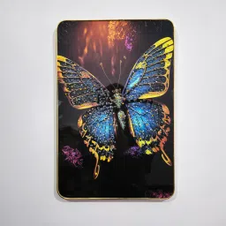 Butterfly Colorful Crystal Embedded High Gloss Surface with Golden Slim Frame Embossed 18 inch x 12 inch Painting-18