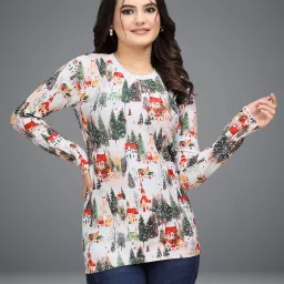 Women Printed Round Neck Polyester Beige T-Shirt-picture-26