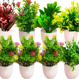 Artificial Plants for Home Office Decor, BedroomLiving Room, Tabletop Desk Décor Multicolor Eucalyptus Artificial Flower with Pot-image-19