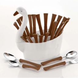 Duck Cutlery Set for Dining Table with Stand-24 Piece Stainless Steel with Plastic Cutlery Set- 6 Table Spoons, 6 Tea Spoons, 6 Forks, 6 Dessert Spoons , Kitchenware Plastic Table Spoon, Tea Spoon, Dessert Spoon, Coffee Spoon, Dessert Spoon, Sugar Spoon Set-image-44