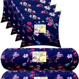 Combo Set Of 5 Cushion And 2 Microfibre Floral Bolster Pack of 7-image-39