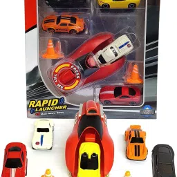 Rapid Launcher Playset Toy with 5 Metal Die Cast Stunt Cars for Kids-image-43
