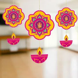 Happy Diwali Swastika Printed Kalash Shape Hanging Paper Pack 10pcs-picture-3