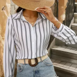 Women Regular Fit Striped Button Down Collar Casual Shirt-image-57