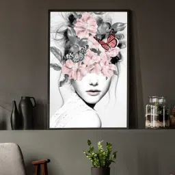 Art Street Blossom Pink Girl Flower Bouquet Framed Canvas Print For Home D cor-picture-44