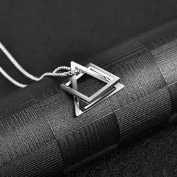 Trendy Simple Square Triangle Interlocking Pendant Necklace Silver Silver Pendant Set-image-68