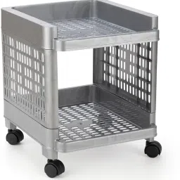 Rectangular 2 Layer Multipurpose Shelf Stand Basket Rack Trolley Plastic Kitchen Trolley-19