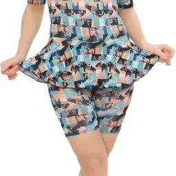 Swimming Dress for Women, Swimwear, Frock Style Swimming Costume Printed Women Swim-dress Light Blue, Black Swimsuit-image-80