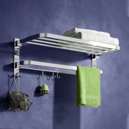 New Look steel Dual Folding Towel Rack for Bathroom/Towel Stand/Hanger (24 Inch) Silver Towel Holder-image-37