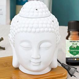 PEEPRESION Ceramic White Electric Buddha Diffuser & 1 Bottel Scented Jasmine Aroma Oil (10ml Each), Fragrance Your Home, Hotel, Bedroom, Club, Office, Relaxation, Body, Mind,Stress. Diffuser-17