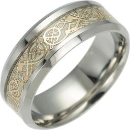 Glow In The Dark Dragon Texture Silver Ring Polishing Stainless Steel RING (PACK OF 1) Stainless Steel Sterling Silver Plated Ring-image-49